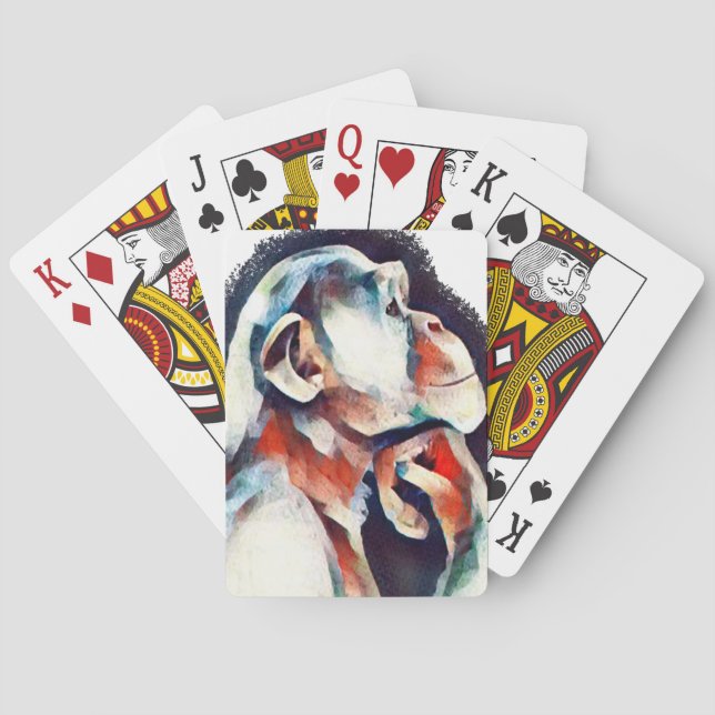 White thinker monkey playing cards (Back)