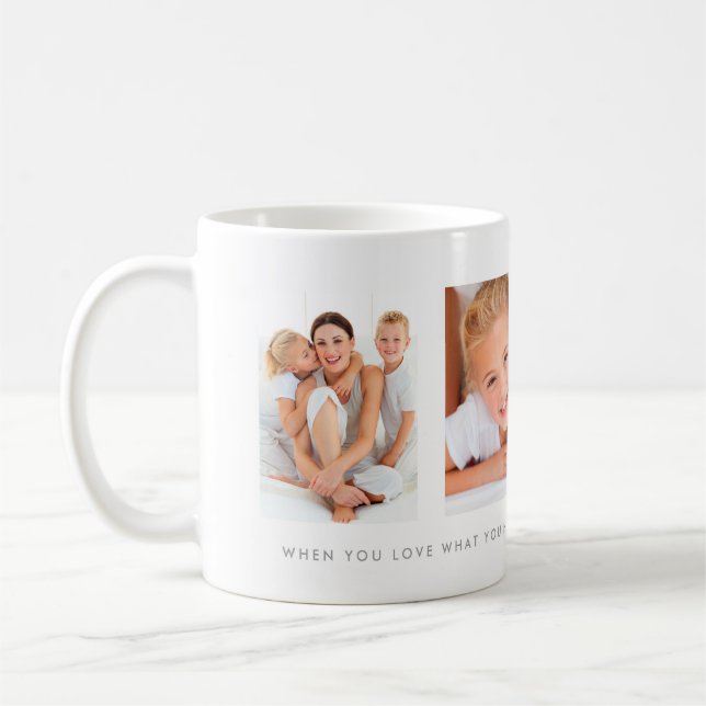 White Three Photo Collage With Custom Message Coffee Mug (Left)