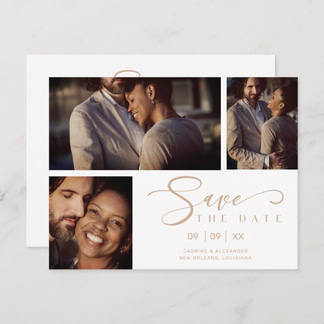 White Three Photos Collage Wedding Funny Script (Front/Back)