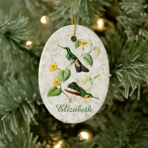 White Throated Mountain Gem Hummingbird Ceramic Tree Decoration