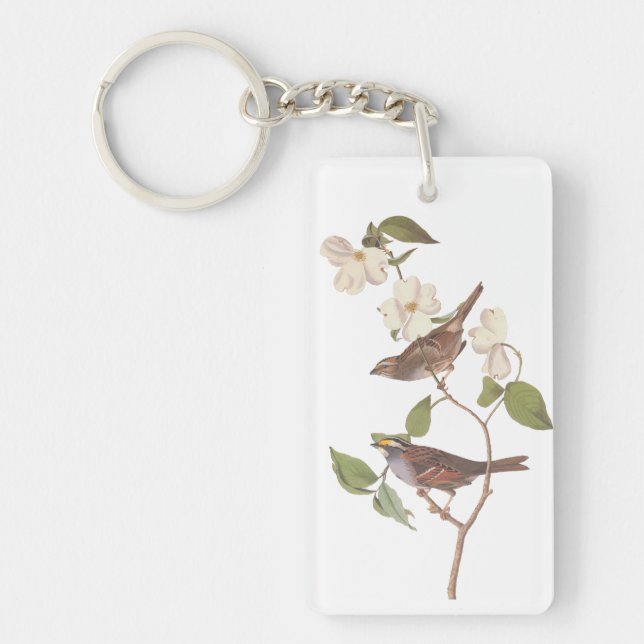 White-Throated Sparrow Audubon Bird in Dogwood Key Ring (Front)