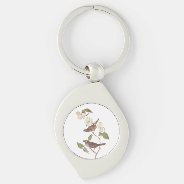 White-Throated Sparrow Audubon Bird in Dogwood Key Ring (Front)