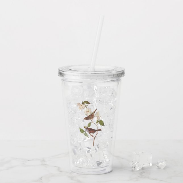 White Throated Sparrow Audubon Birds with Flowers Acrylic Tumbler (Back Ice)