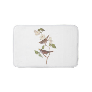 White Throated Sparrow Audubon Birds with Flowers Bath Mat