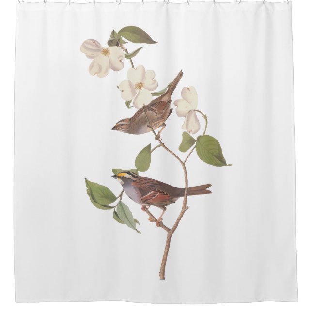 White Throated Sparrow Audubon Birds with Flowers Shower Curtain (Front)