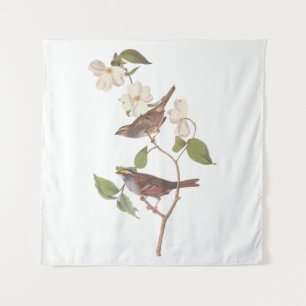 White Throated Sparrow Audubon Birds with Flowers Tapestry