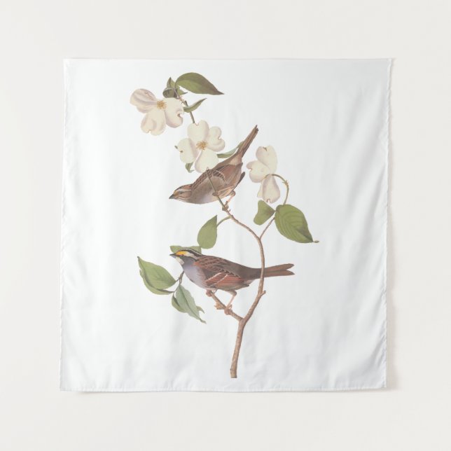 White Throated Sparrow Audubon Birds with Flowers Tapestry (Front (Horizontal))