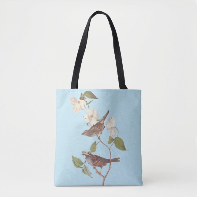 White Throated Sparrow Audubon Birds with Flowers Tote Bag (Front)