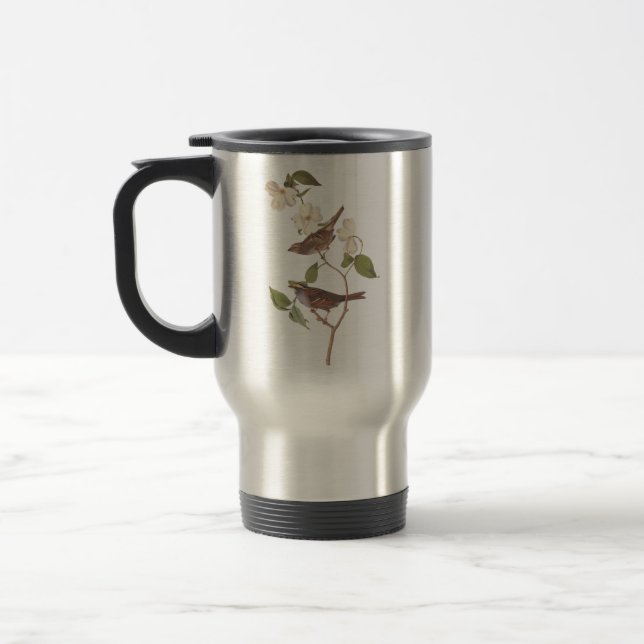 White Throated Sparrow Audubon Birds with Flowers Travel Mug (Left)