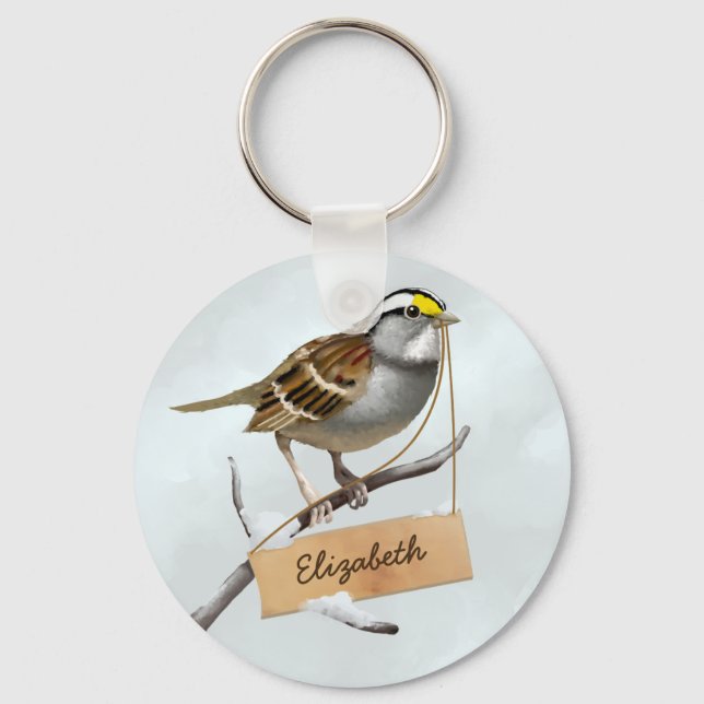 White throated sparrow Custom Name Key Ring (Front)