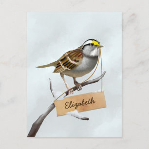 White Throated Sparrow Customise Name Postcard