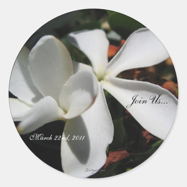 White Tiare Flower Custom Wedding Envelope Seals (Front)