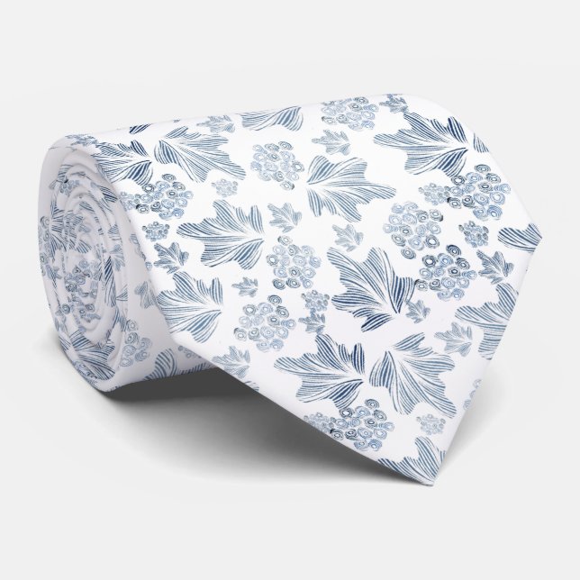 White tie with blue leaves (Rolled)