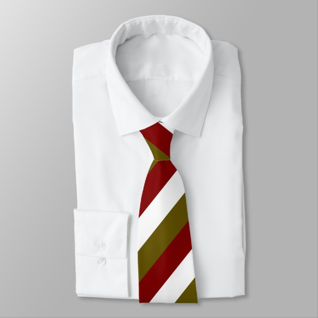 White Tie With Dark Red/Green Stripes (Tied)