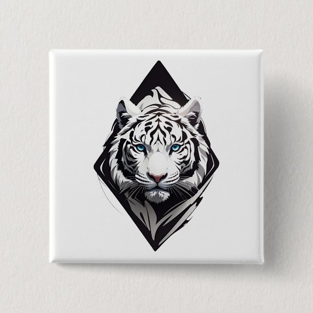 White Tiger 15 Cm Square Badge (Front)