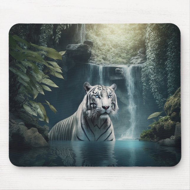 "White Tiger and Waterfalls" Mouse Mat (Front)