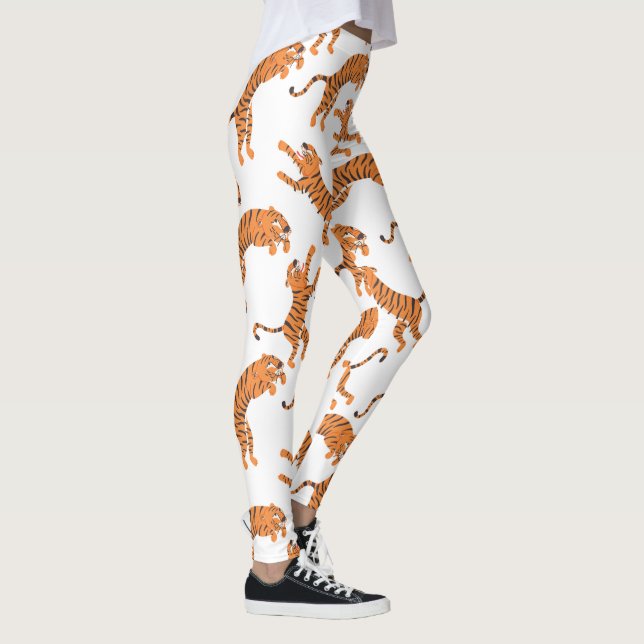 White Tiger Animal Print Pattern Design Leggings (Right)