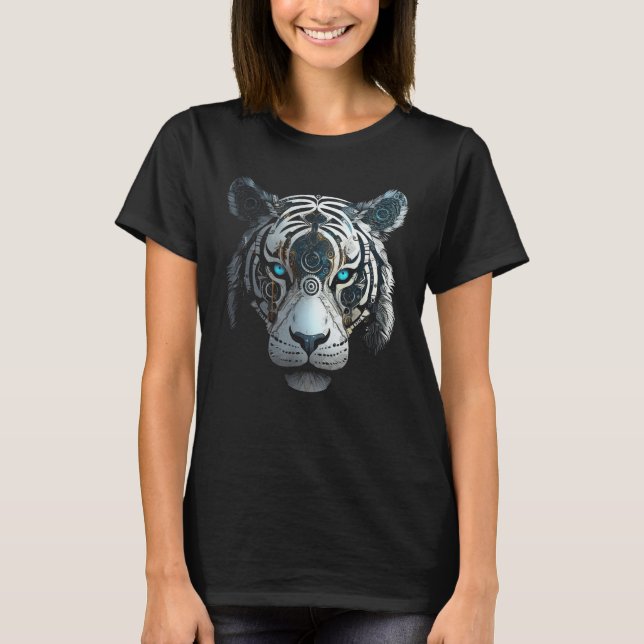 White Tiger Artwork - Blue Eyes - Fantasy Animal T-Shirt (Front)