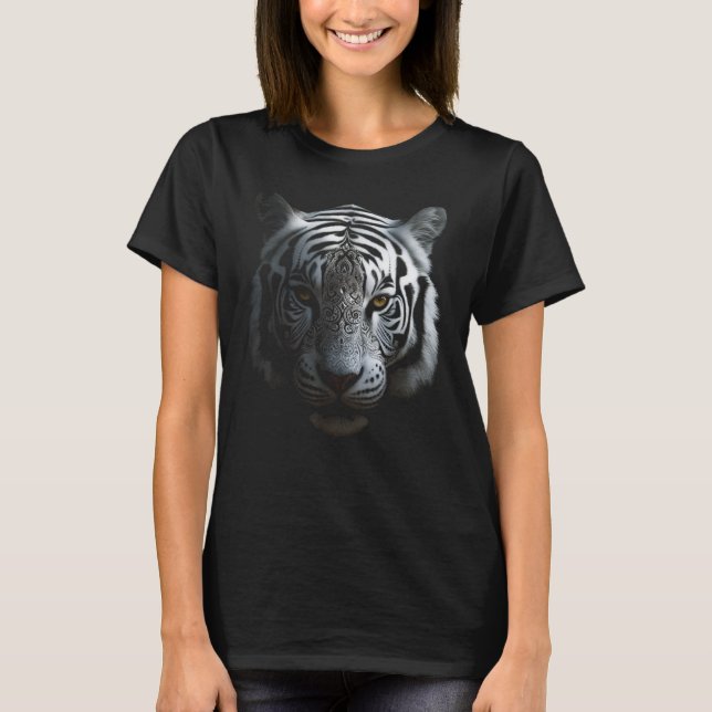 White Tiger Artwork - Mandala Animal Art Tiger T-Shirt (Front)