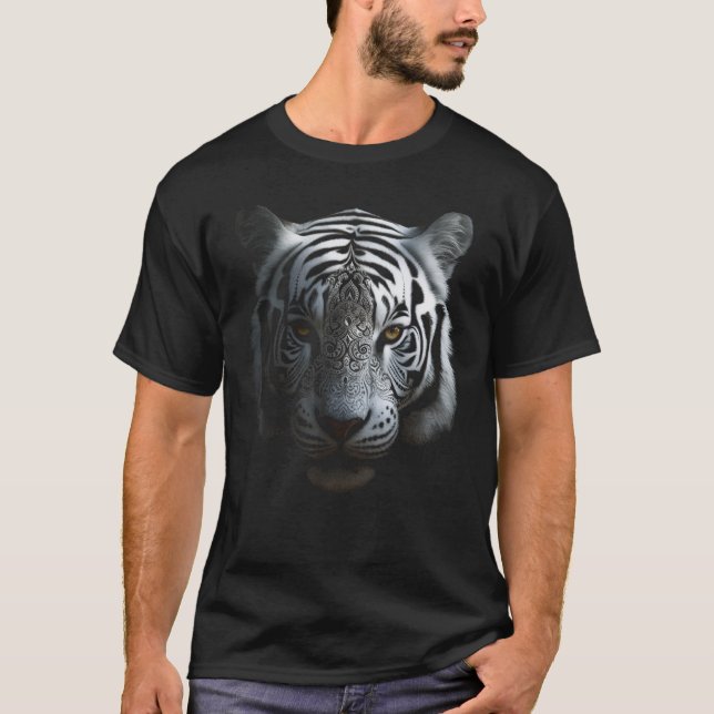 White Tiger Artwork - Mandala Animal Art Tiger T-Shirt (Front)