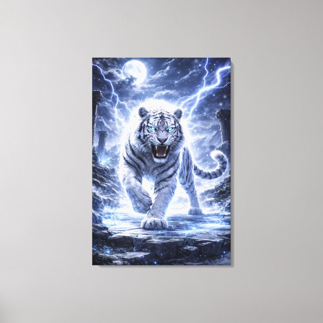 White Tiger Ascension – Celestial Guardian | Man J Canvas Print (Front)