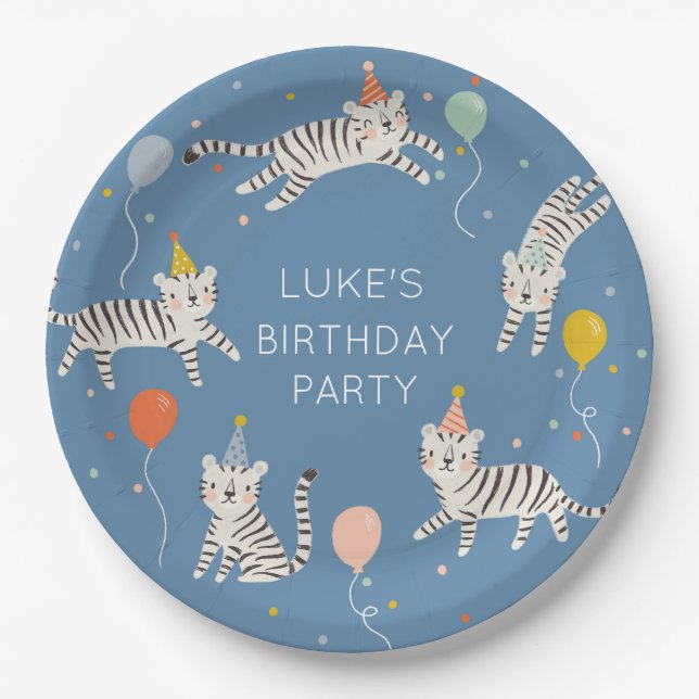 White Tiger Birthday Paper Plate (Front)