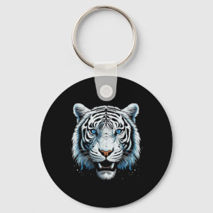 White Tiger Blue Eyes Wild Cat Animal Key Ring