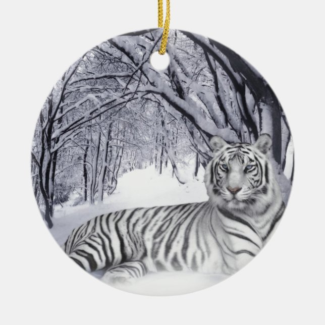WHITE TIGER CERAMIC TREE DECORATION (Front)