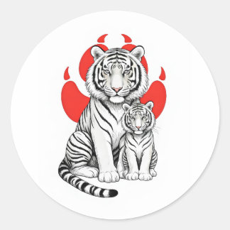 white tiger classic round sticker
