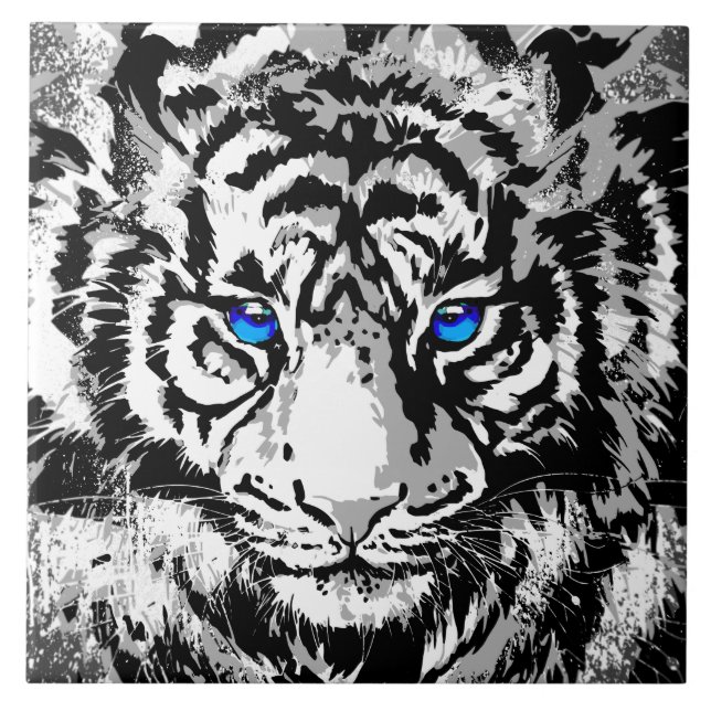 White Tiger - Colourful Tiger Ceramic Tile (Front)