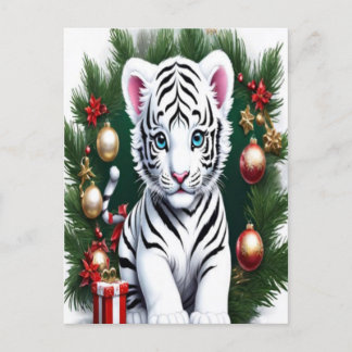 White Tiger Cub Christmas Postcard