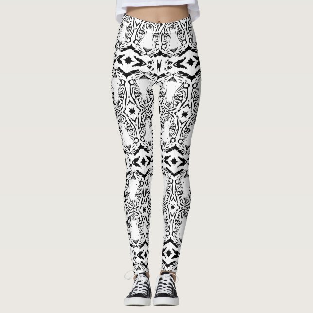 White Tiger Ethnic Animal Print Leggings (Front)