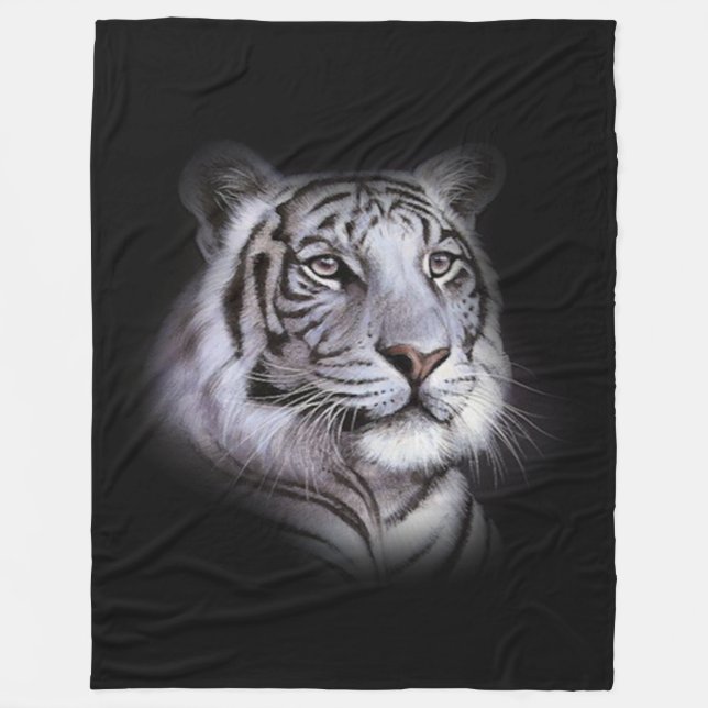 White Tiger Face Fleece Blanket (Front)