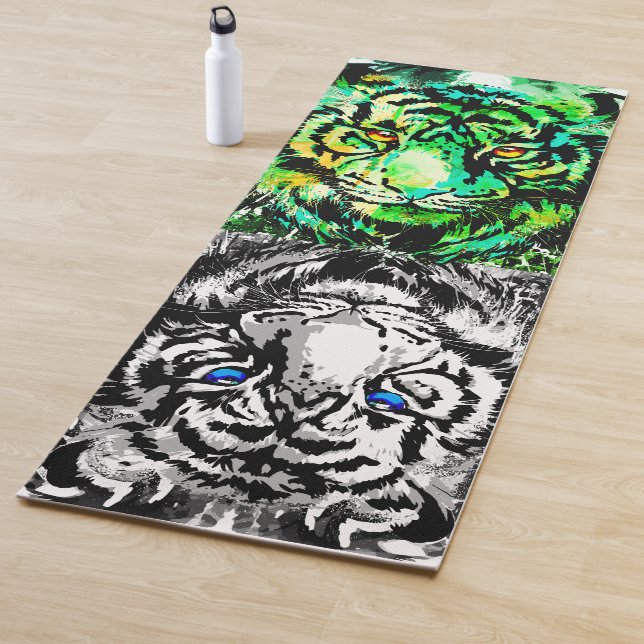 White Tiger Face - Green Tiger Blue Eyes Yoga Mat (In Situ)