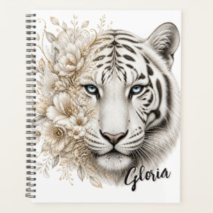 White Tiger Floral Art with Blue Eyes Planner