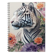 White Tiger Floral Portrait Art