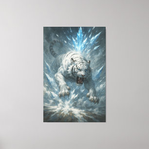White Tiger – Frost King Ice Burst Descent – ManJi Canvas Print
