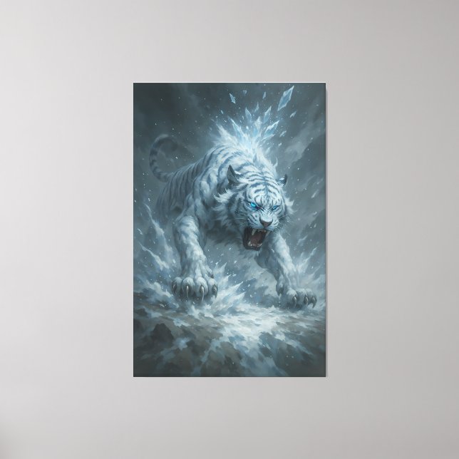 White Tiger – Frost King Ice Burst Descent – ManJi Canvas Print (Front)