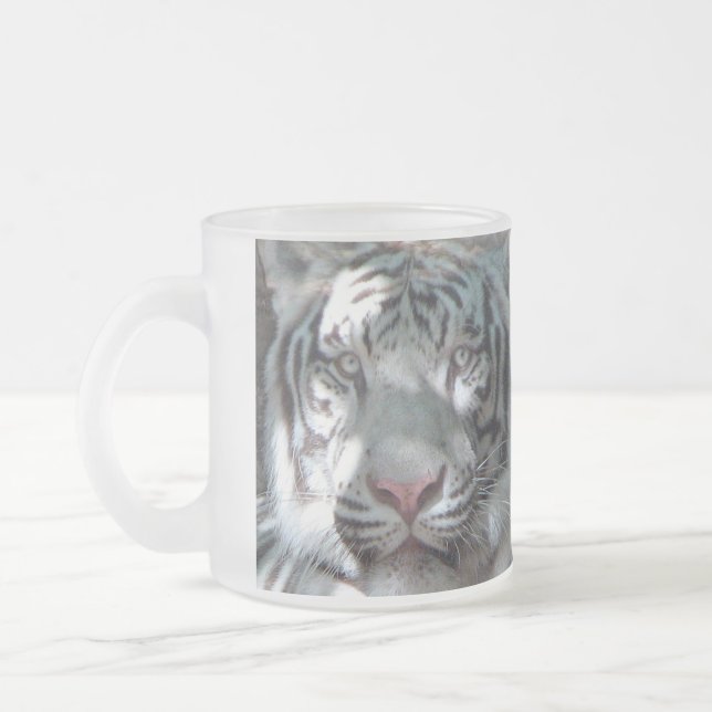 White Tiger Frosted Glass Coffee Mug (Left)