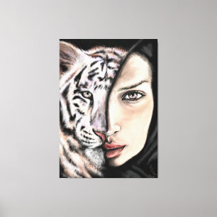 White Tiger Girl - Emotion Canvas Print - Painting