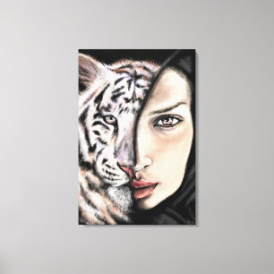 White Tiger Girl - Emotion Canvas Print - Painting