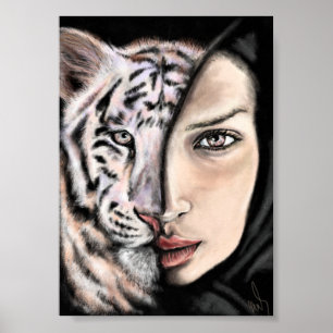 White Tiger Girl - Emotion Poster - Painting Art