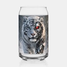 White tiger glass can sci-fi animal art
