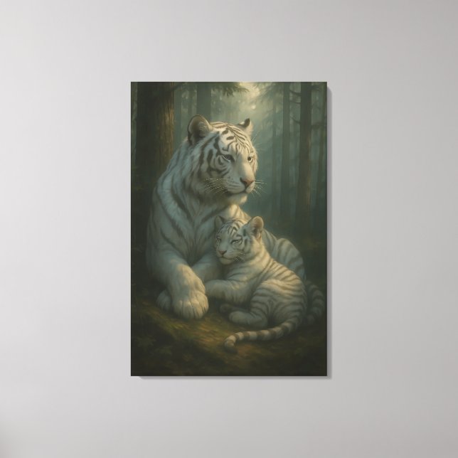 White Tiger – Guardian of Light – ManJiangHong Art Canvas Print (Front)