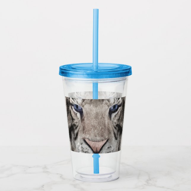 White Tiger Head  Acrylic Tumbler (Front)