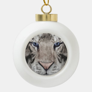 White Tiger Head  Ceramic Ball Christmas Ornament
