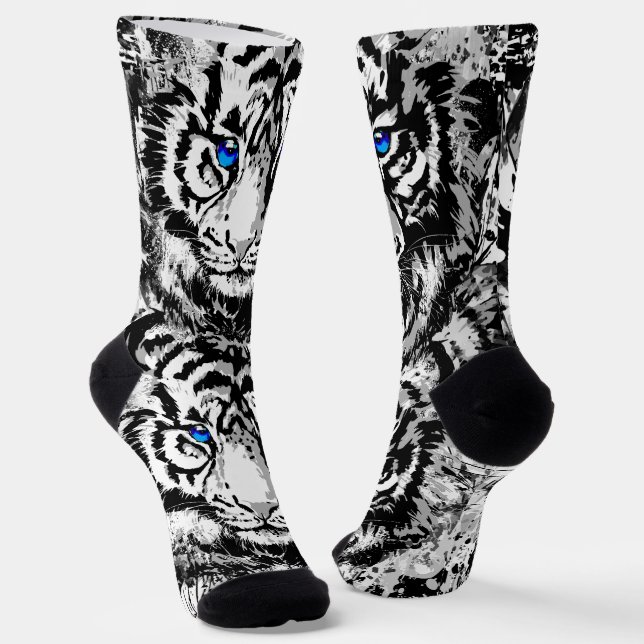 White Tiger Head Socks - Tiger Socks Blue Eyes (Angled)