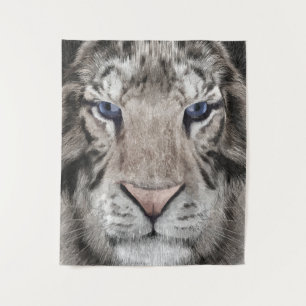 White Tiger Head Tapestry