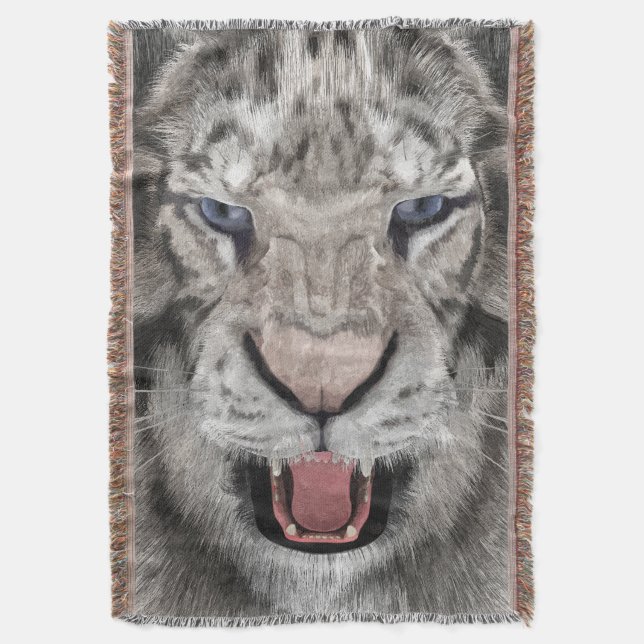 White Tiger Head  Throw Blanket (Front Vertical)
