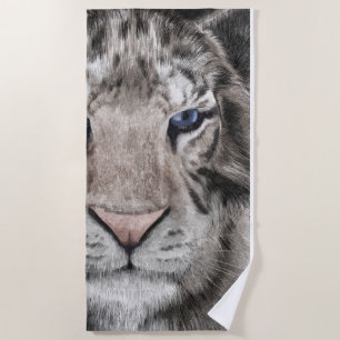 White Tiger Head Wildlife Aesthetic Beach Towel